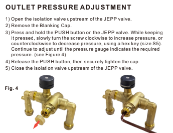 Figure 4: JEPP valve showing removal of the blanking cap and adjustment using a hex key.